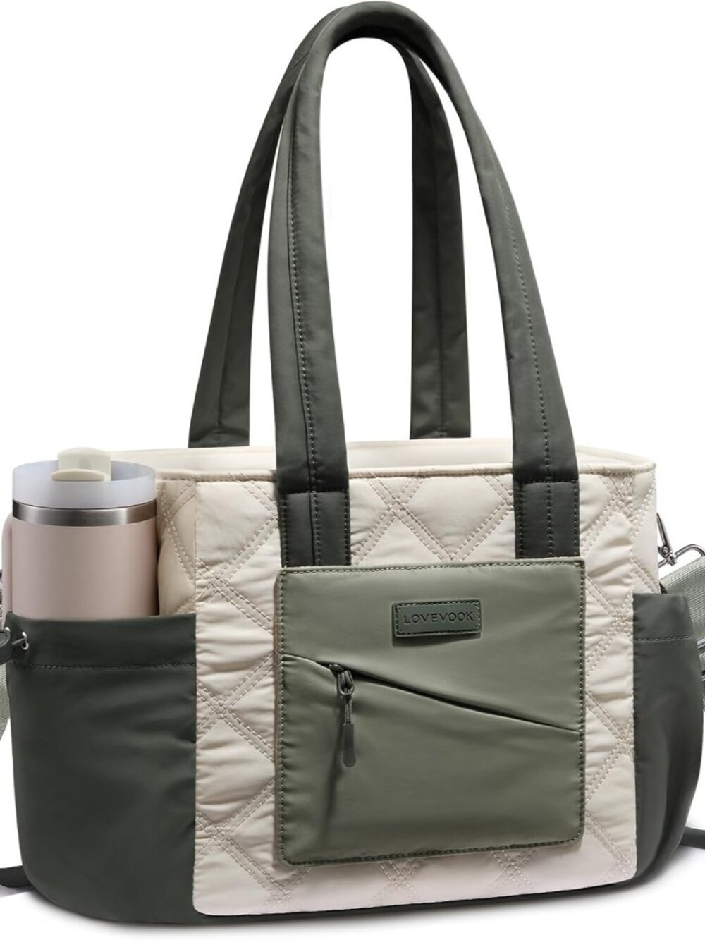 Lunch Box for Women, Quilted Insulated Lunch Bag Tote with 40oz Water Bottle Hol